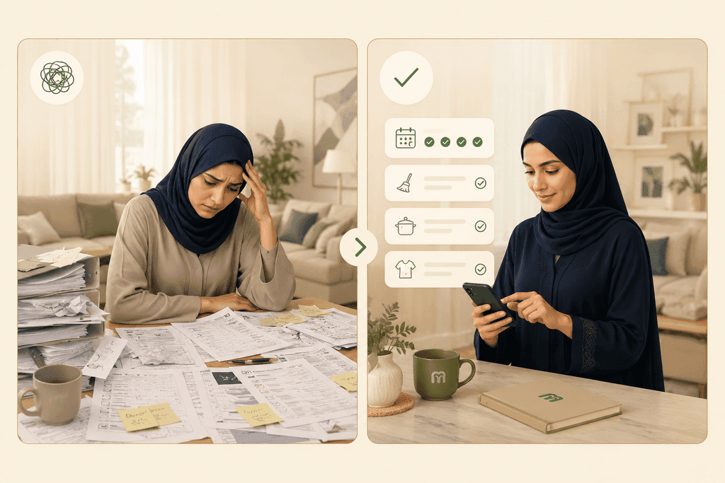 تصور بصري لمقارنة التنظيم قبل وبعد Maidly
